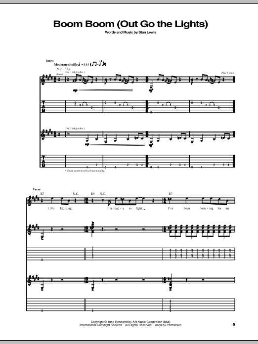 Little Walter Boom Boom (Out Go The Lights) Sheet Music Notes & Chords for Guitar Tab - Download or Print PDF