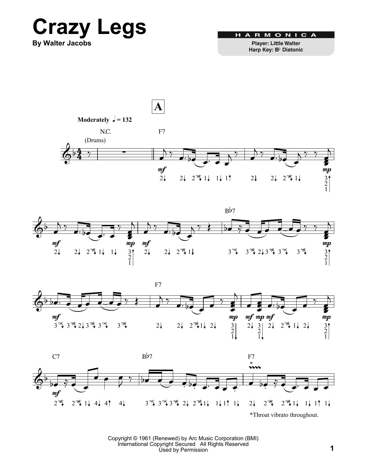 Little Walter Crazy Legs Sheet Music Notes & Chords for Harmonica - Download or Print PDF