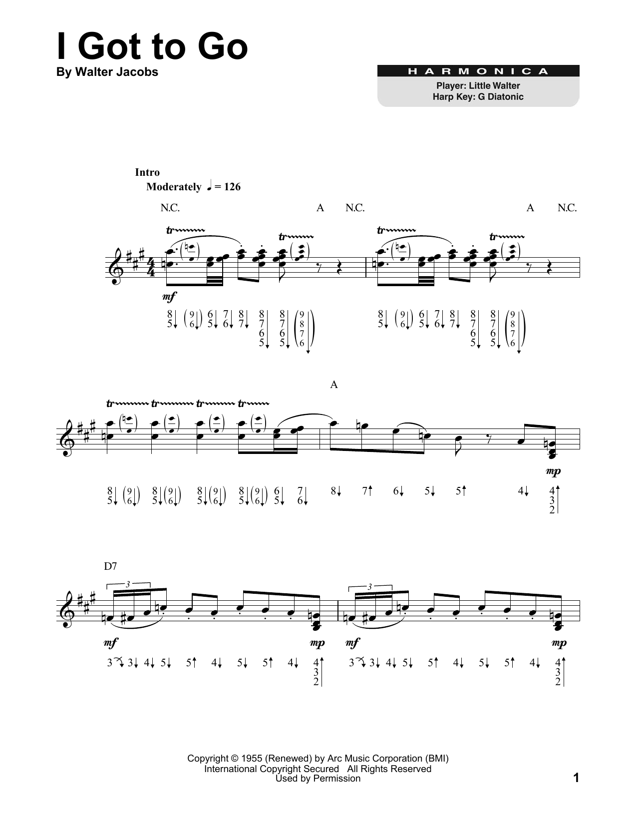 Little Walter I Got To Go Sheet Music Notes & Chords for Harmonica - Download or Print PDF