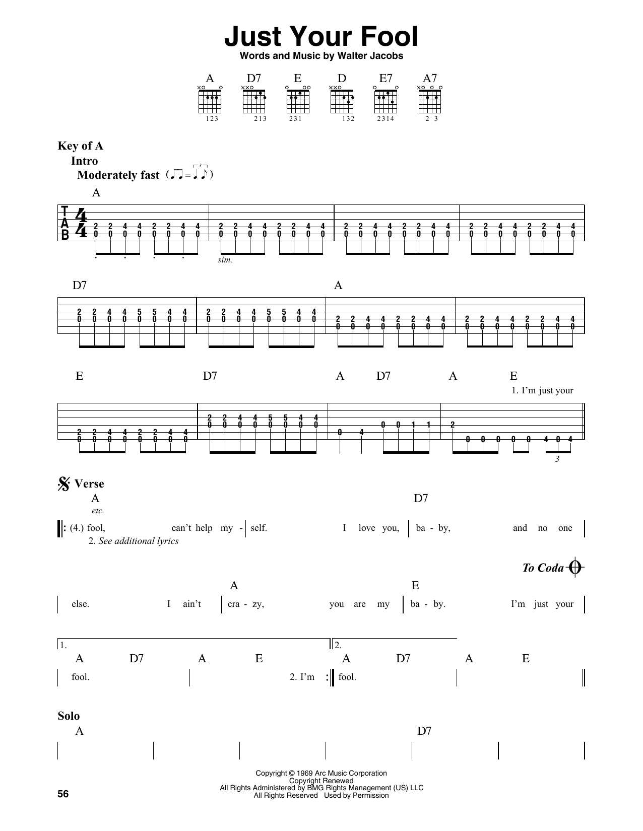Little Walter Just Your Fool Sheet Music Notes & Chords for Guitar Tab (Single Guitar) - Download or Print PDF