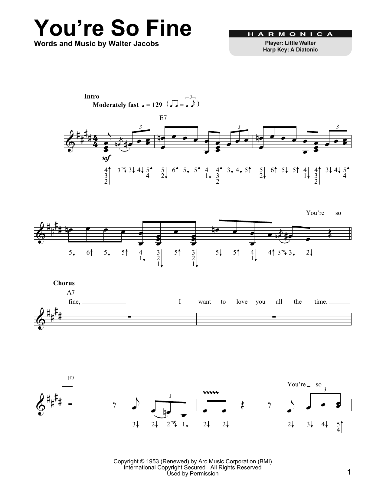 Little Walter You're So Fine Sheet Music Notes & Chords for Harmonica - Download or Print PDF