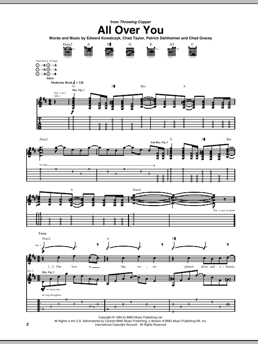 Live All Over You Sheet Music Notes & Chords for Guitar Tab - Download or Print PDF