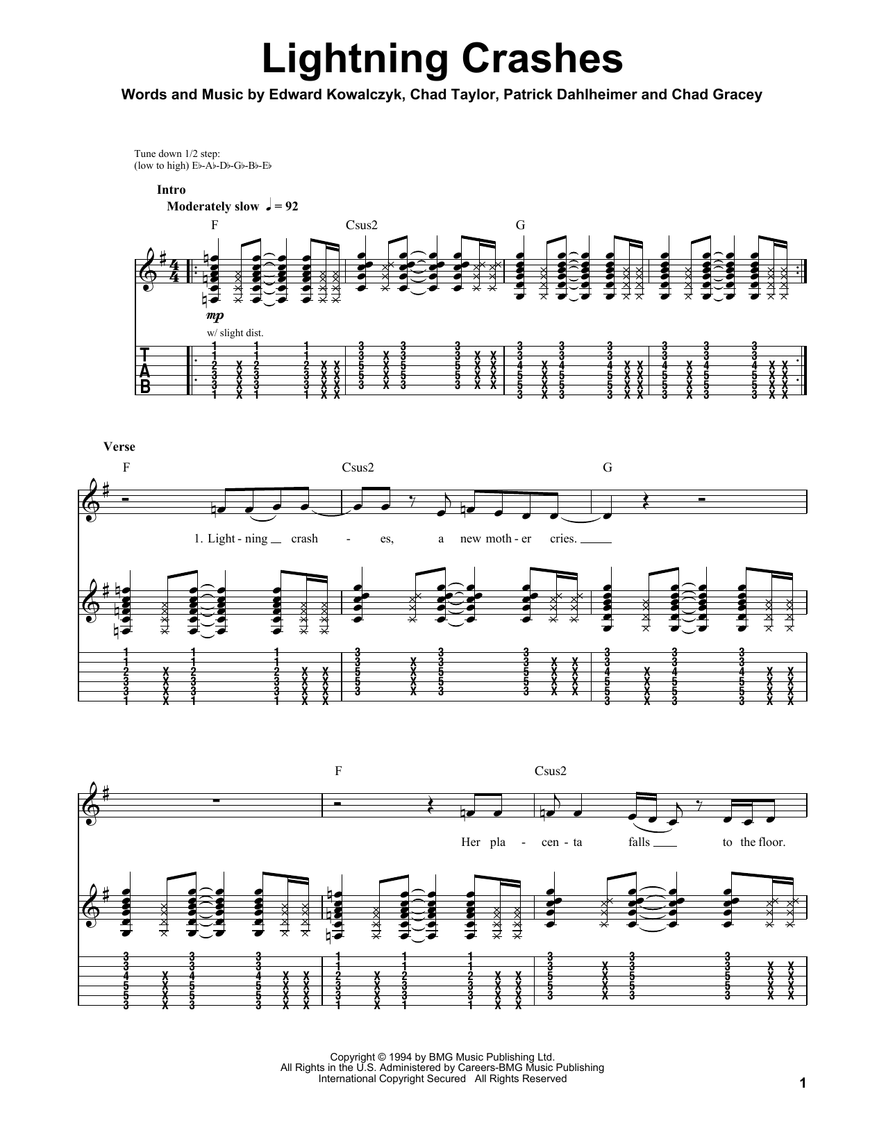 Live Lightning Crashes Sheet Music Notes & Chords for Guitar Tab Play-Along - Download or Print PDF