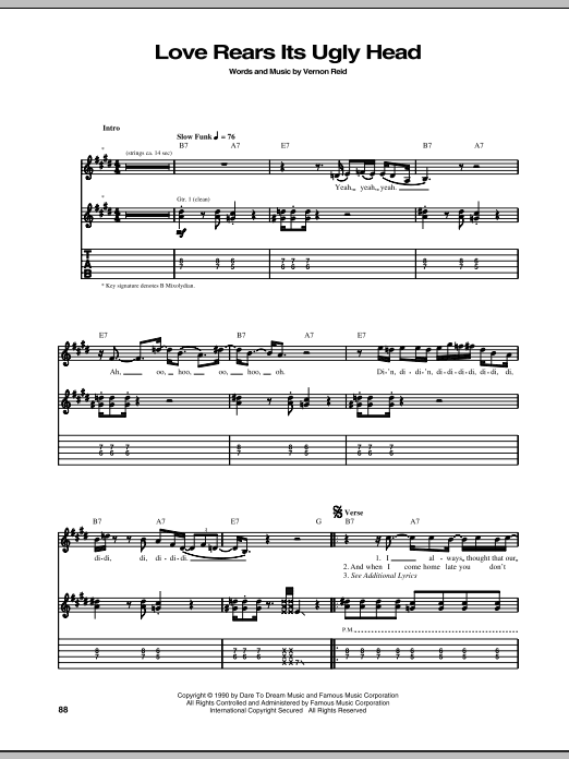 Living Colour Love Rears Its Ugly Head Sheet Music Notes & Chords for Lyrics & Chords - Download or Print PDF