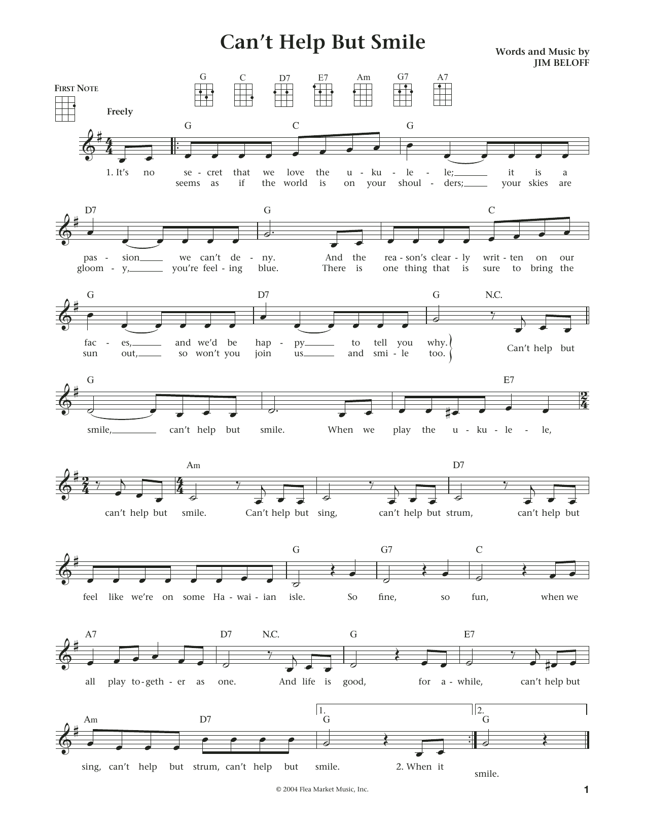 Liz and Jim Beloff Can't Help But Smile (from The Daily Ukulele) Sheet Music Notes & Chords for Ukulele - Download or Print PDF