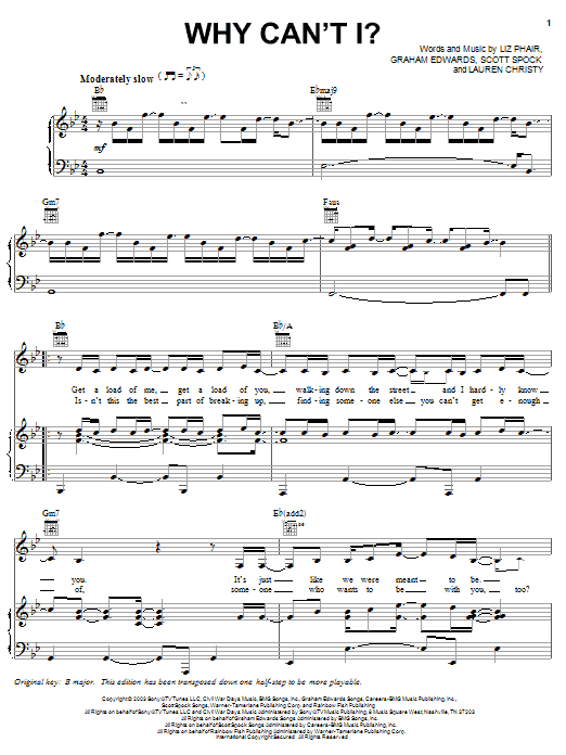 Liz Phair Why Can't I? Sheet Music Notes & Chords for Piano, Vocal & Guitar (Right-Hand Melody) - Download or Print PDF
