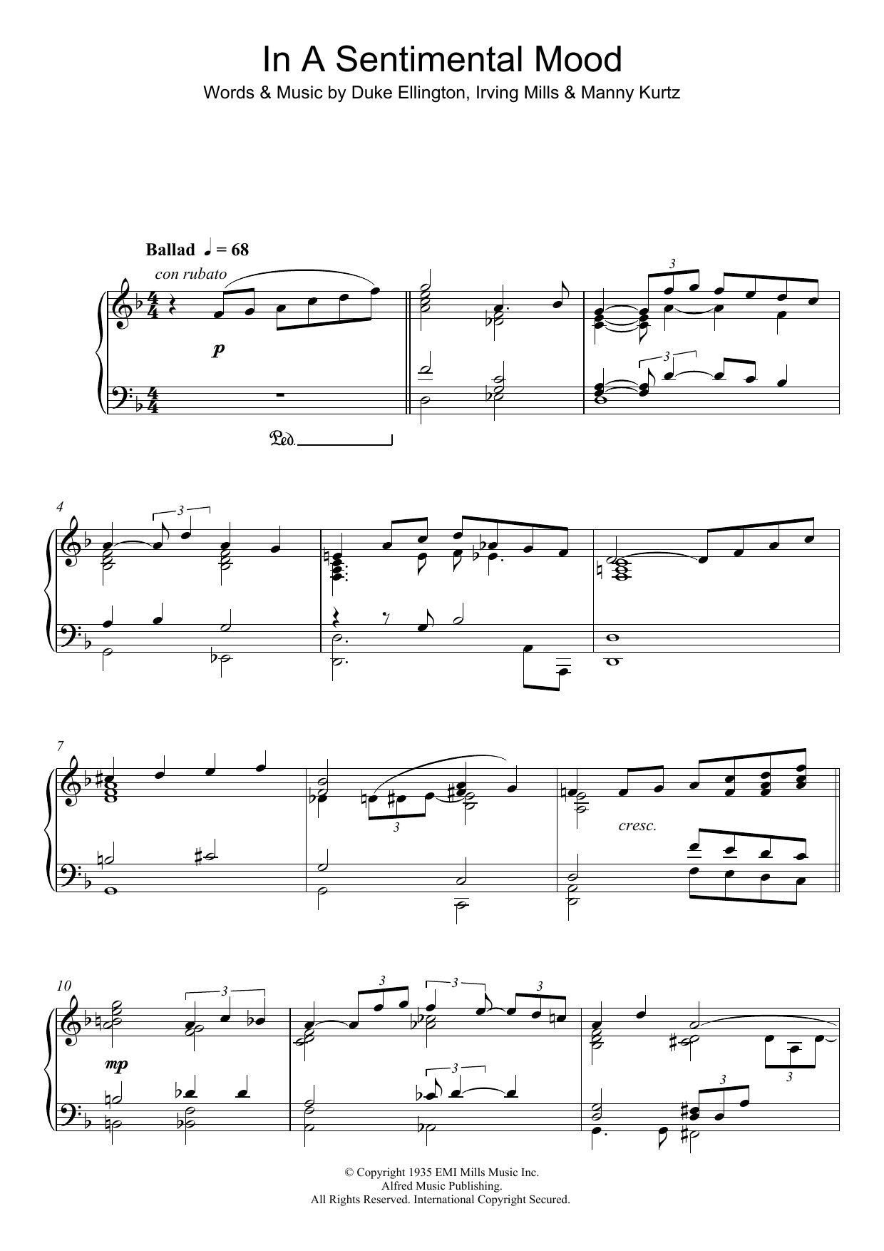 Liz Story In A Sentimental Mood Sheet Music Notes & Chords for Piano - Download or Print PDF