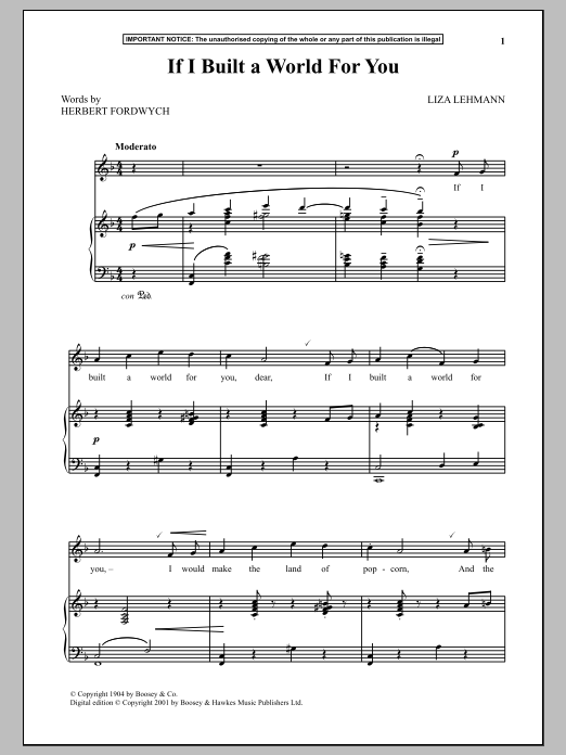 Liza Lehmann If I Built A World For You Sheet Music Notes & Chords for Piano & Vocal - Download or Print PDF