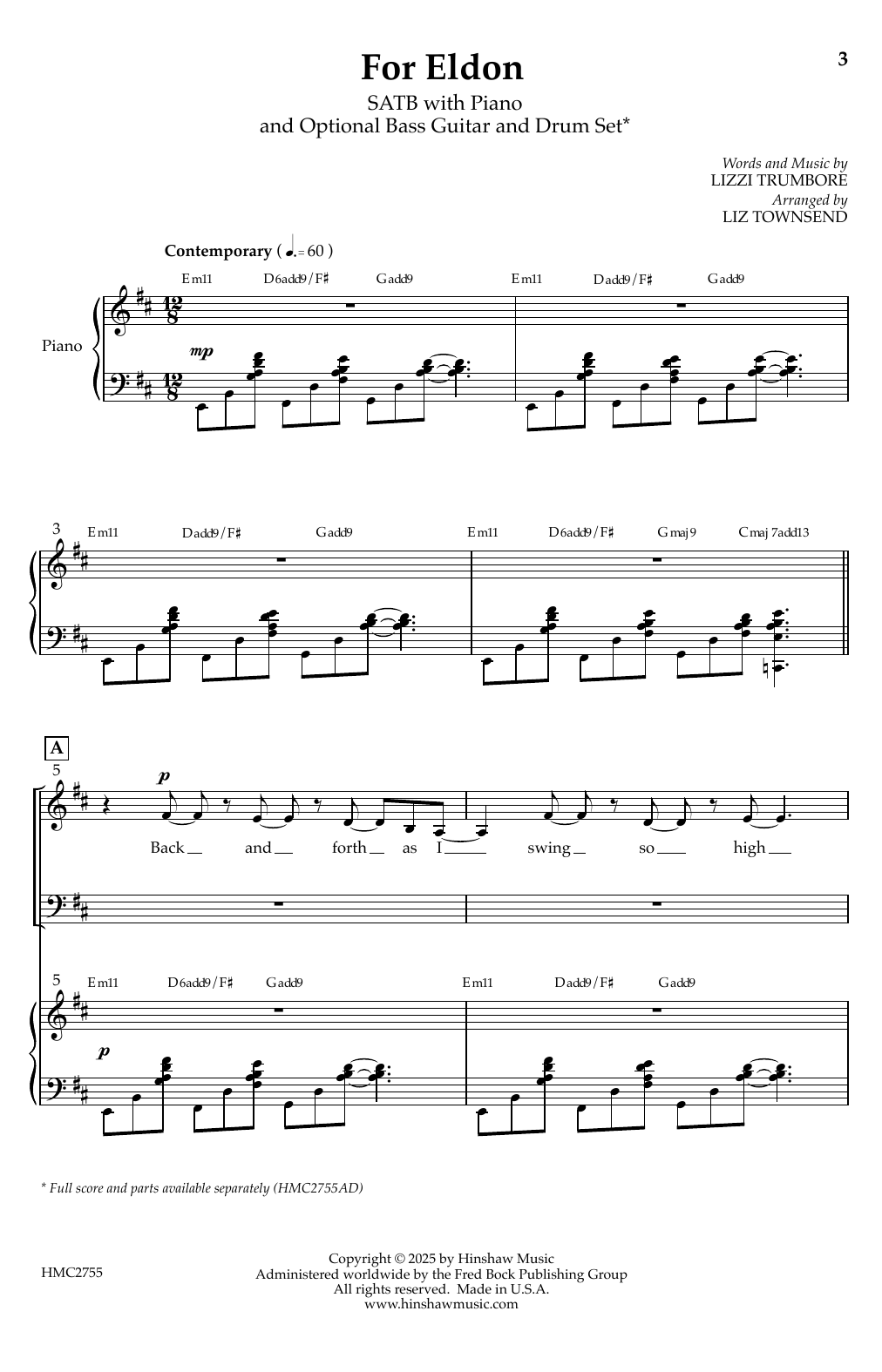 Lizzi Trumbore For Eldon (arr. Liz Townsend) Sheet Music Notes & Chords for SATB Choir - Download or Print PDF