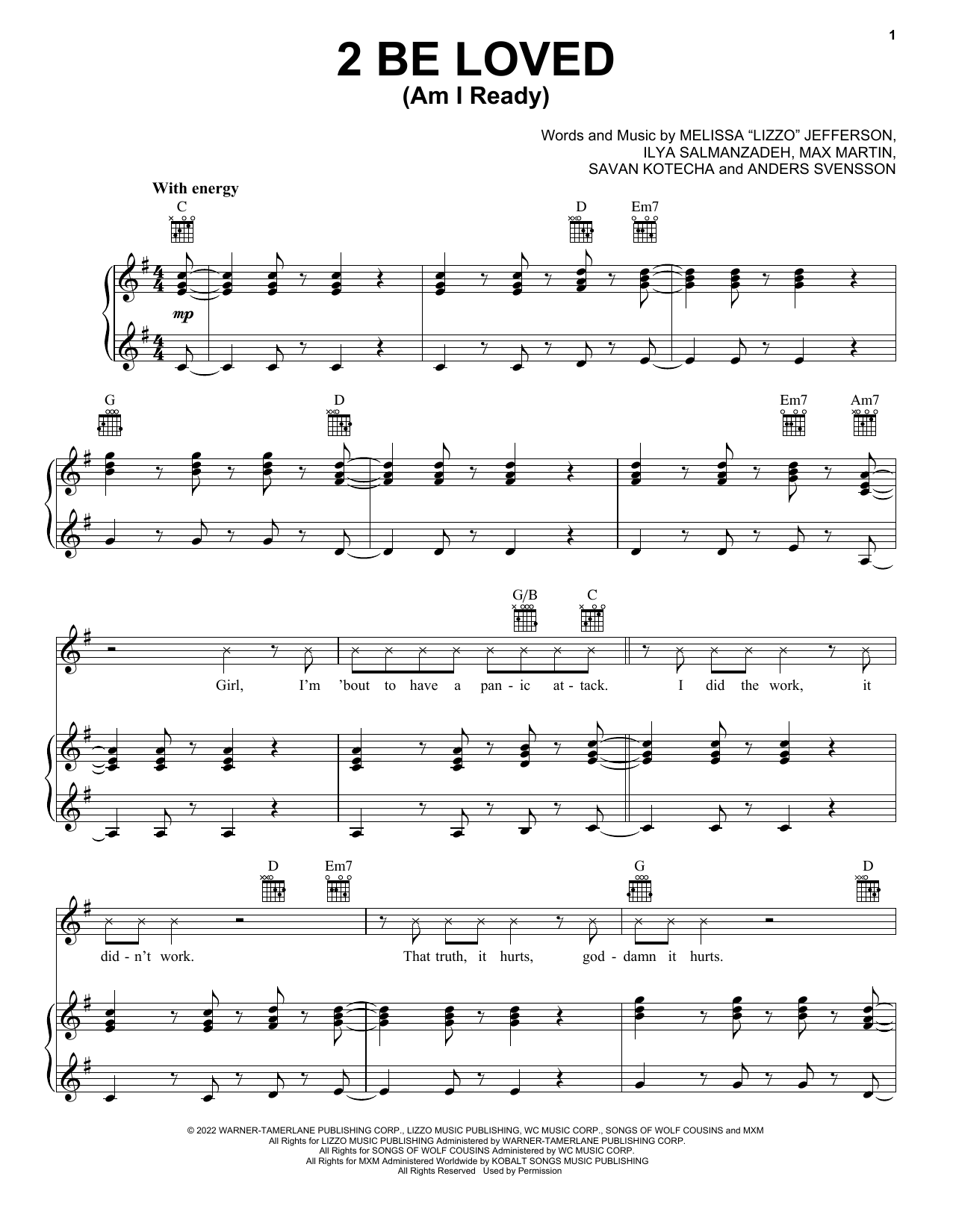 Lizzo 2 Be Loved (Am I Ready) Sheet Music Notes & Chords for Piano, Vocal & Guitar Chords (Right-Hand Melody) - Download or Print PDF