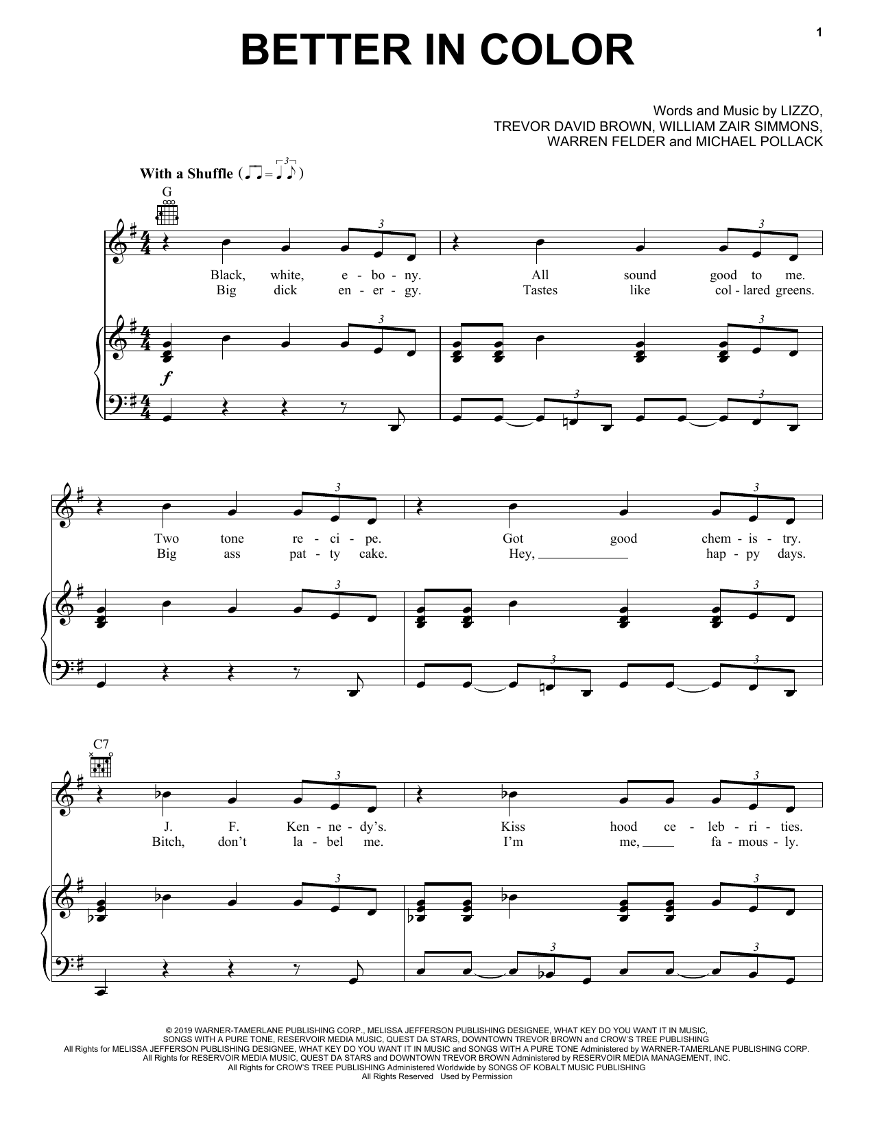 Lizzo Better In Color Sheet Music Notes & Chords for Piano, Vocal & Guitar (Right-Hand Melody) - Download or Print PDF