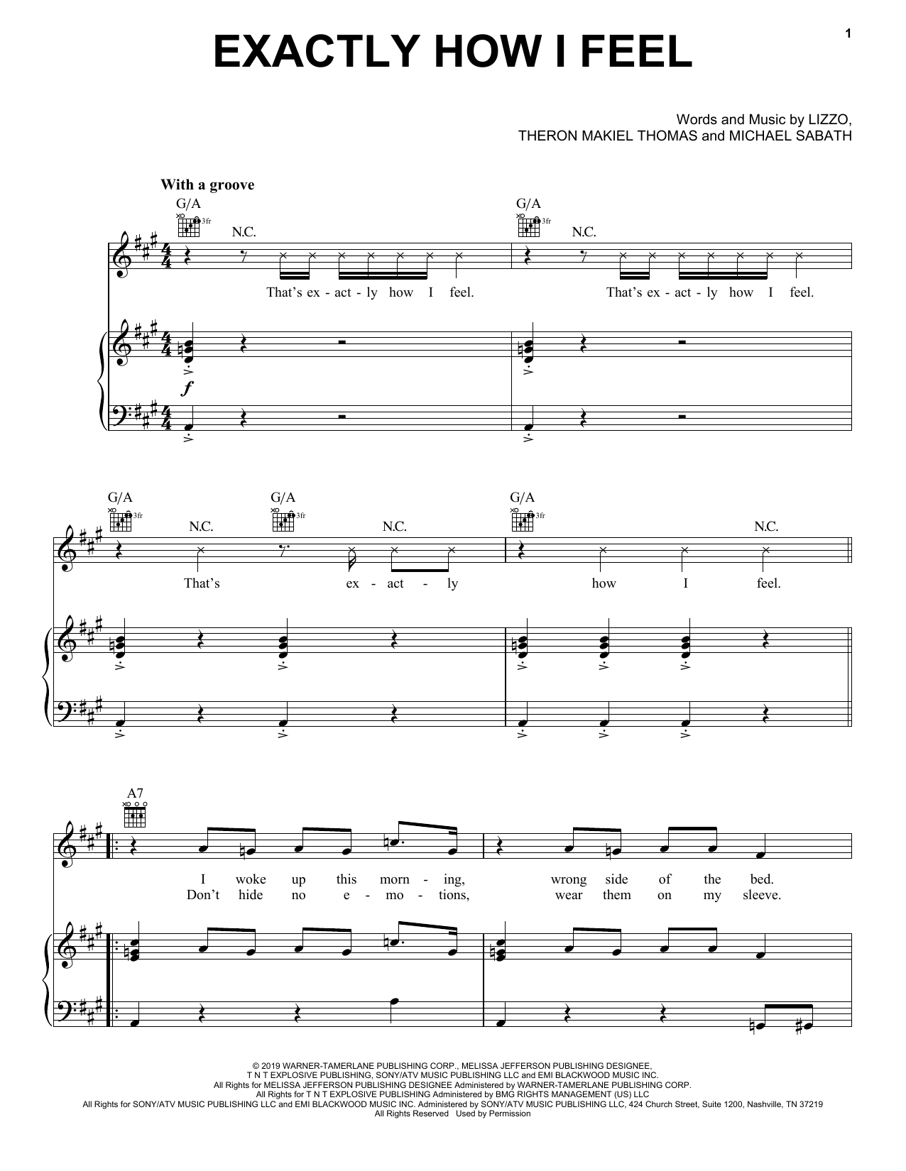 Lizzo Exactly How I Feel (feat. Gucci Mane) Sheet Music Notes & Chords for Piano, Vocal & Guitar (Right-Hand Melody) - Download or Print PDF