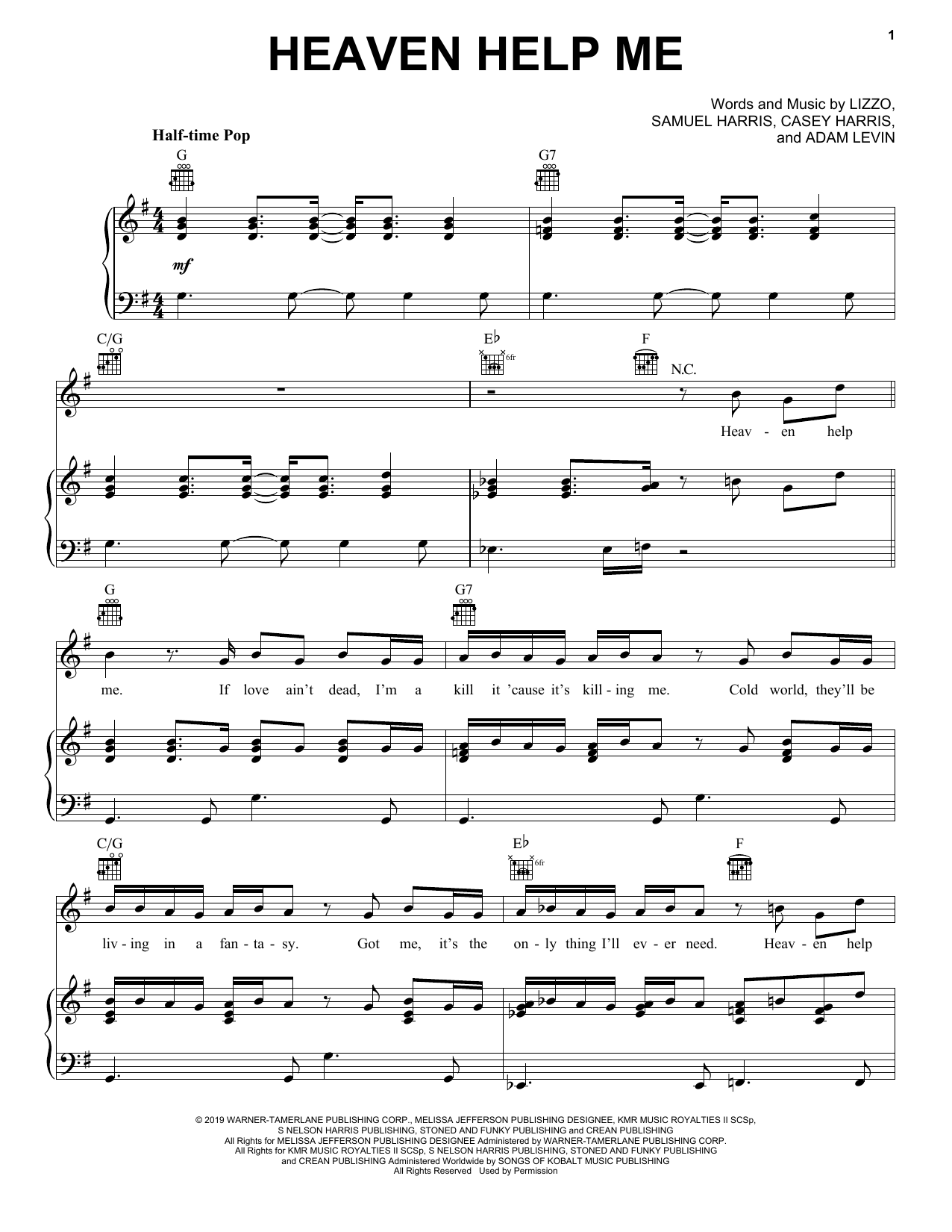Lizzo Heaven Help Me Sheet Music Notes & Chords for Piano, Vocal & Guitar (Right-Hand Melody) - Download or Print PDF