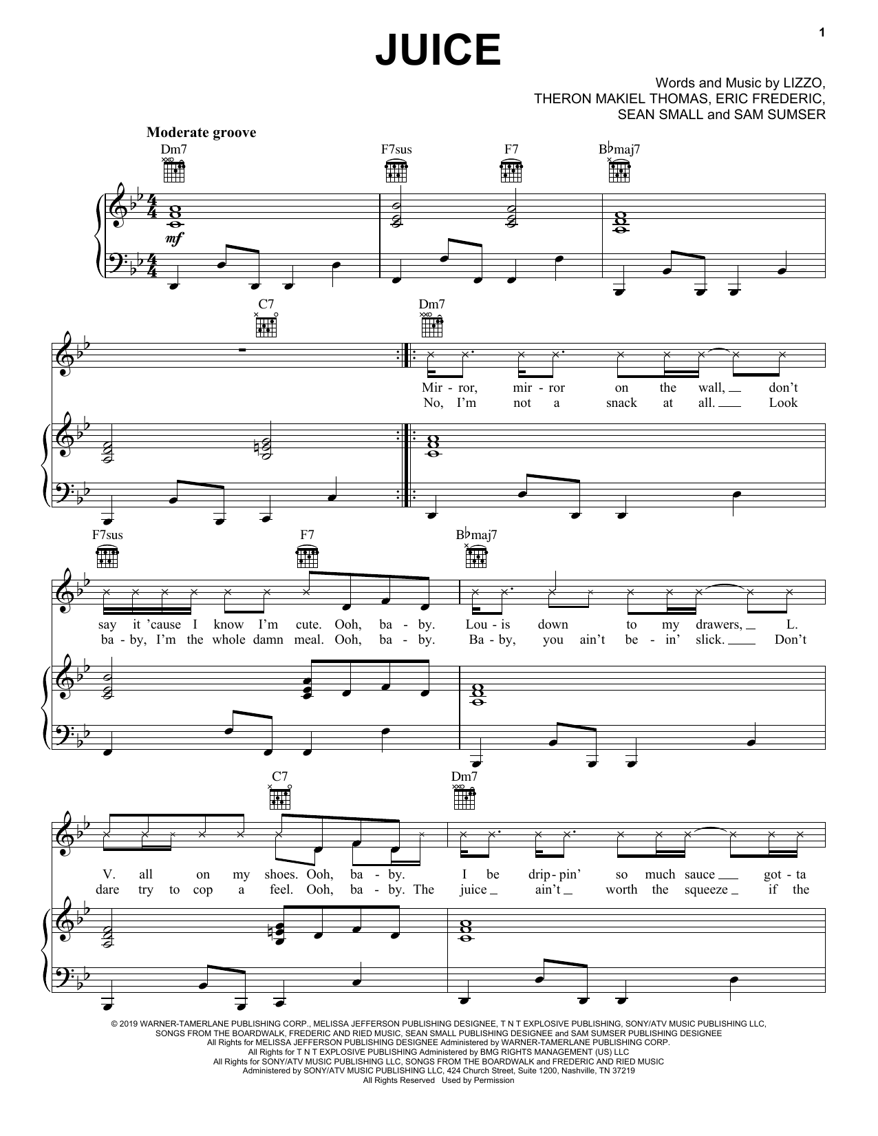 Lizzo Juice Sheet Music Notes & Chords for Easy Guitar Tab - Download or Print PDF