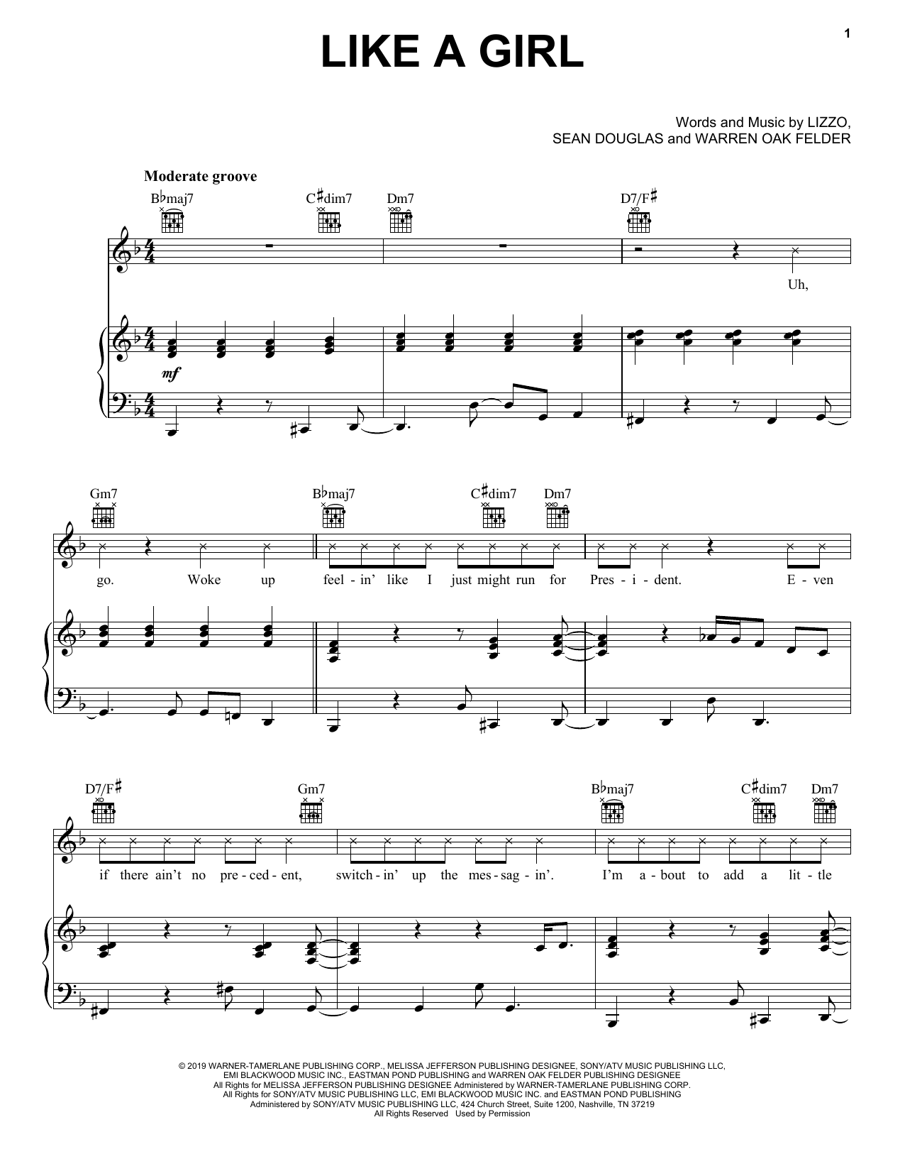 Lizzo Like A Girl Sheet Music Notes & Chords for Piano, Vocal & Guitar (Right-Hand Melody) - Download or Print PDF