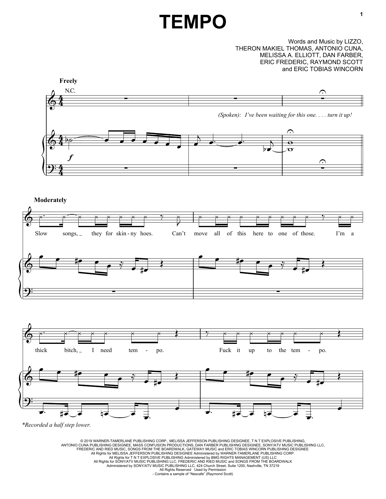 Lizzo Tempo (feat. Missy Elliott) Sheet Music Notes & Chords for Piano, Vocal & Guitar (Right-Hand Melody) - Download or Print PDF