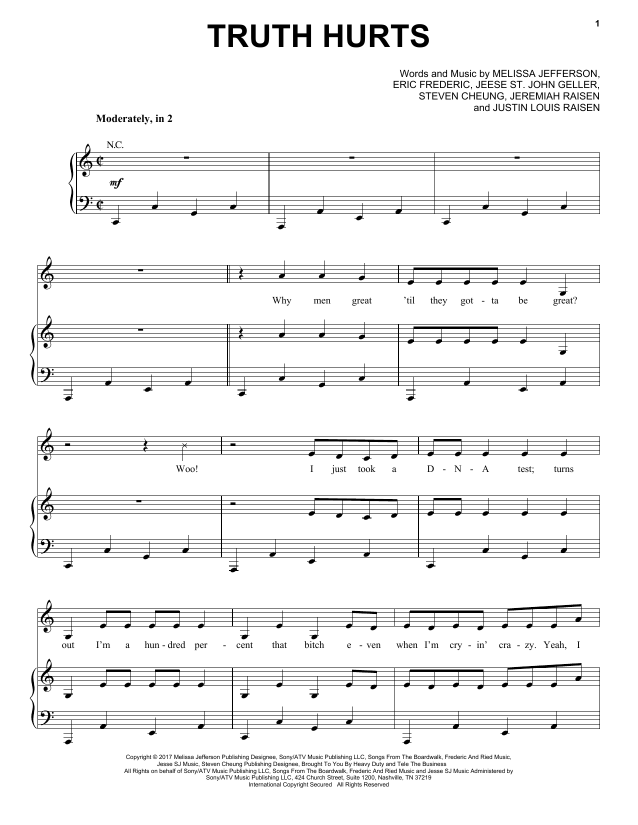 Lizzo Truth Hurts Sheet Music Notes & Chords for Very Easy Piano - Download or Print PDF