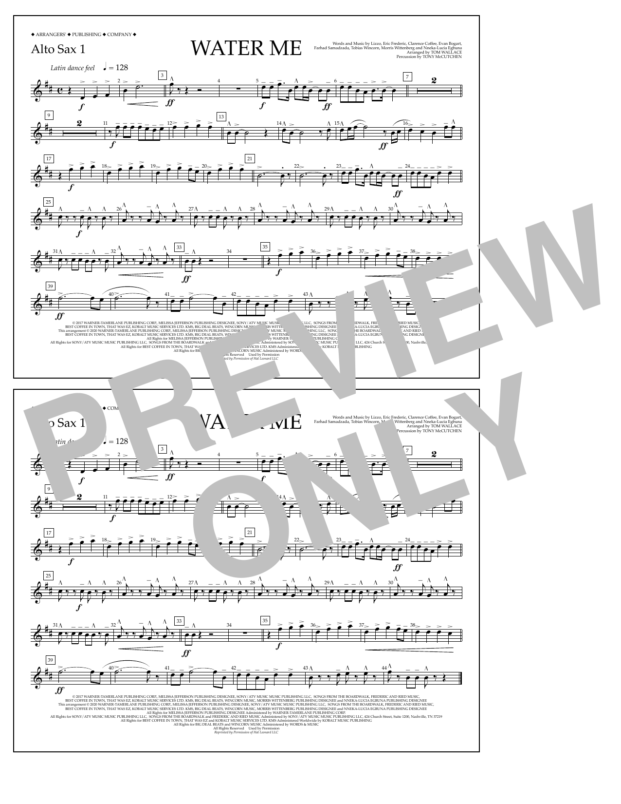 Lizzo Water Me (arr. Tom Wallace) - Alto Sax 1 Sheet Music Notes & Chords for Marching Band - Download or Print PDF