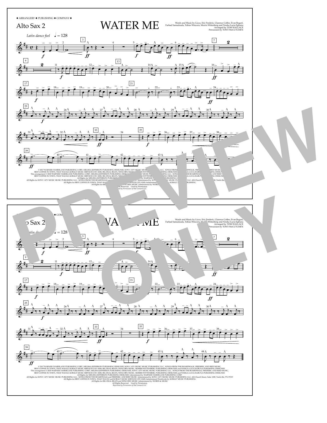 Lizzo Water Me (arr. Tom Wallace) - Alto Sax 2 Sheet Music Notes & Chords for Marching Band - Download or Print PDF