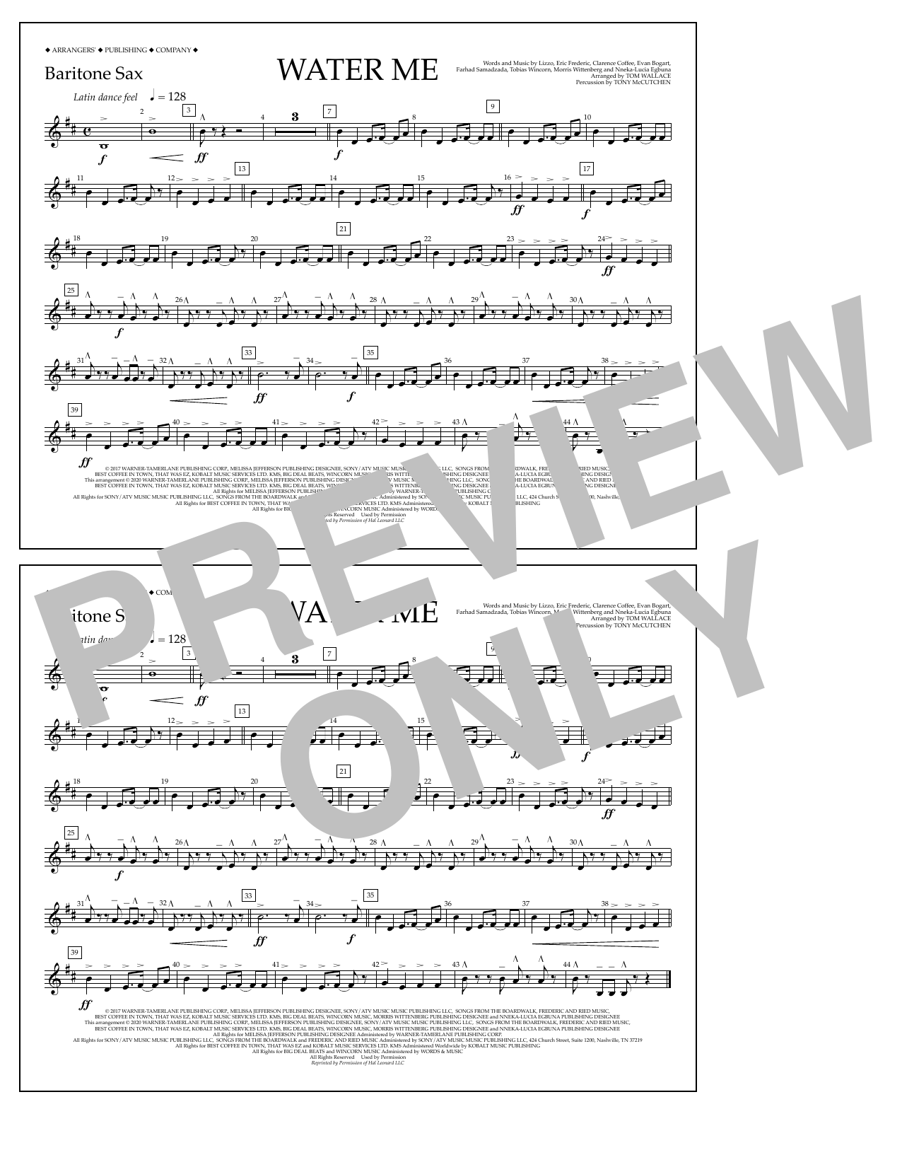 Lizzo Water Me (arr. Tom Wallace) - Baritone Sax Sheet Music Notes & Chords for Marching Band - Download or Print PDF
