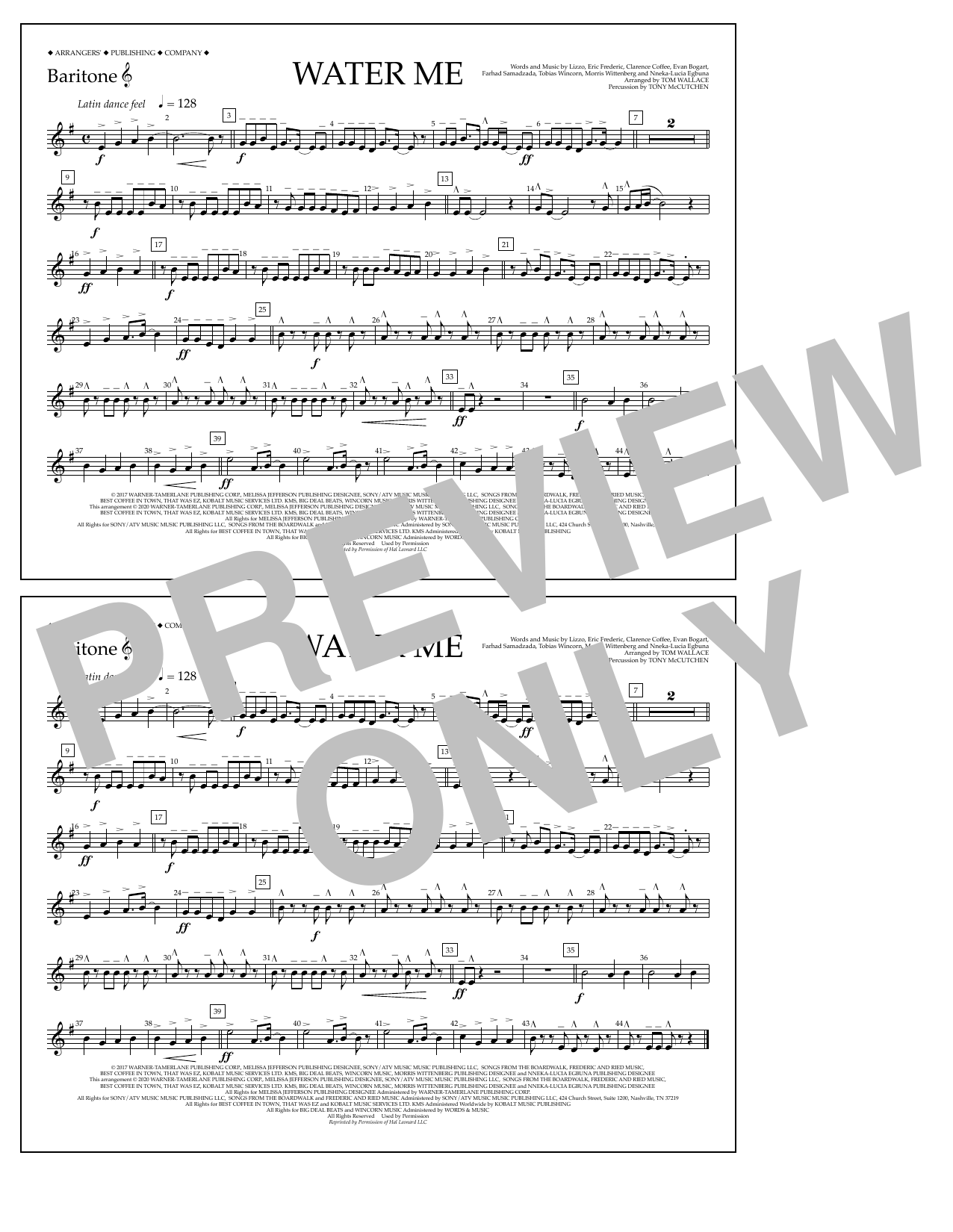 Lizzo Water Me (arr. Tom Wallace) - Baritone T.C. Sheet Music Notes & Chords for Marching Band - Download or Print PDF