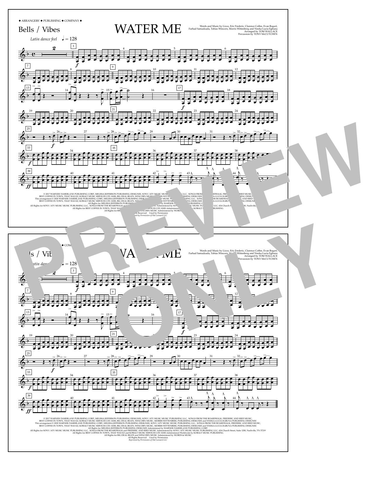 Lizzo Water Me (arr. Tom Wallace) - Bells/Vibes Sheet Music Notes & Chords for Marching Band - Download or Print PDF