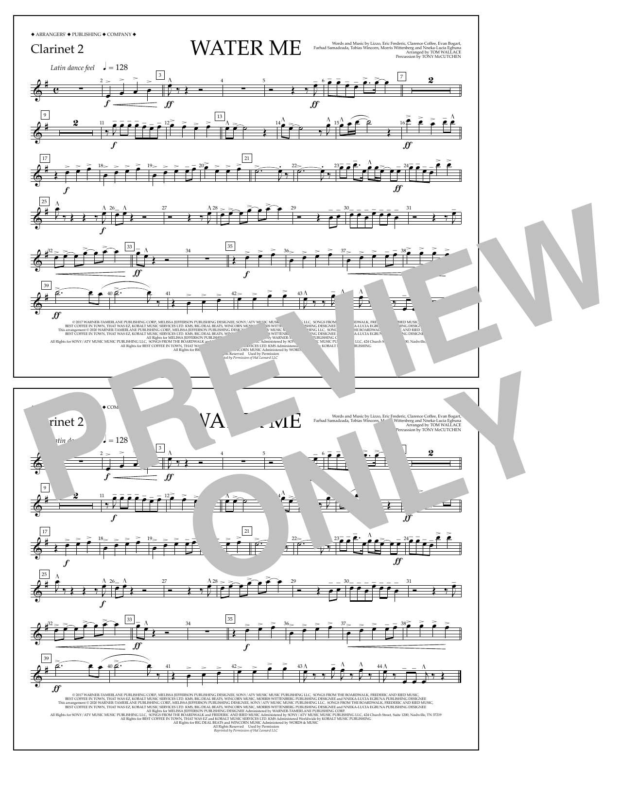 Lizzo Water Me (arr. Tom Wallace) - Clarinet 2 Sheet Music Notes & Chords for Marching Band - Download or Print PDF