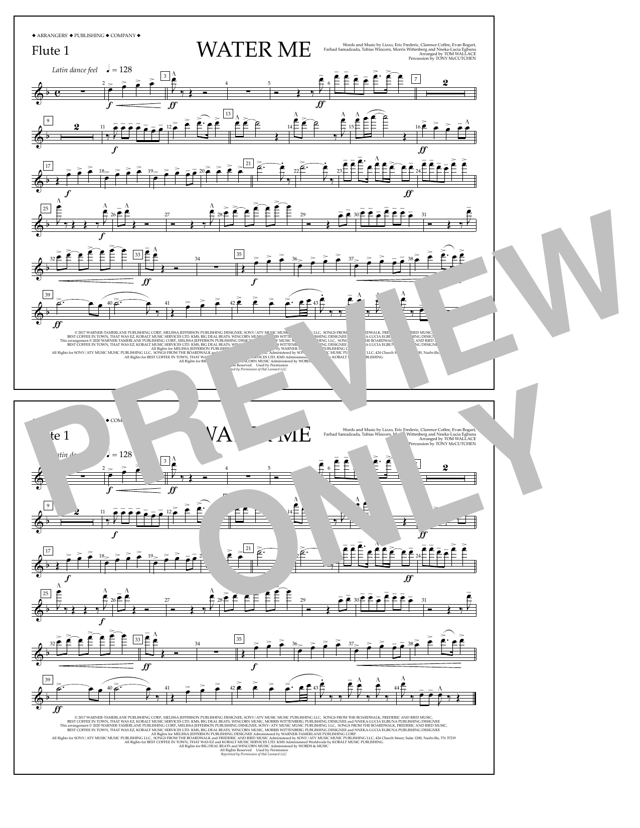 Lizzo Water Me (arr. Tom Wallace) - Flute 1 Sheet Music Notes & Chords for Marching Band - Download or Print PDF