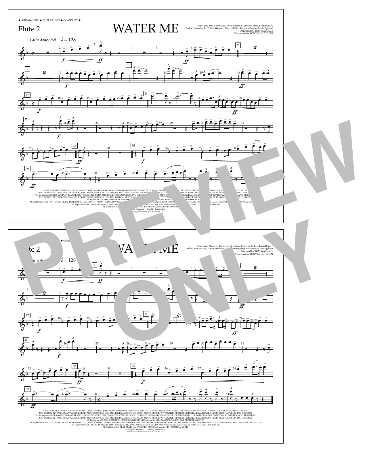 Lizzo Water Me (arr. Tom Wallace) - Flute 2 Sheet Music Notes & Chords for Marching Band - Download or Print PDF