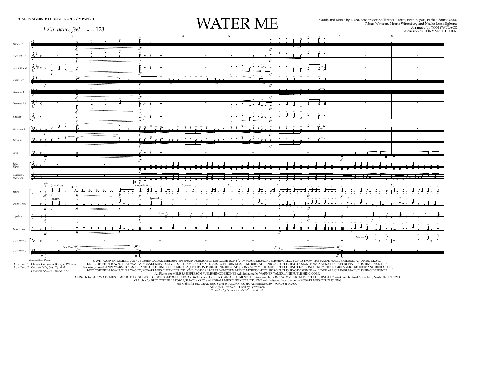 Lizzo Water Me (arr. Tom Wallace) - Full Score Sheet Music Notes & Chords for Marching Band - Download or Print PDF