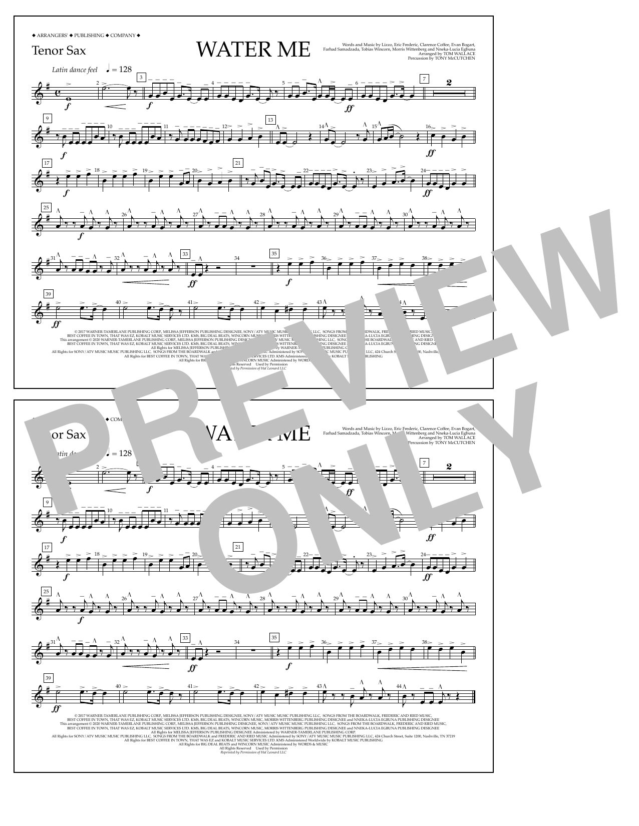 Lizzo Water Me (arr. Tom Wallace) - Tenor Sax Sheet Music Notes & Chords for Marching Band - Download or Print PDF