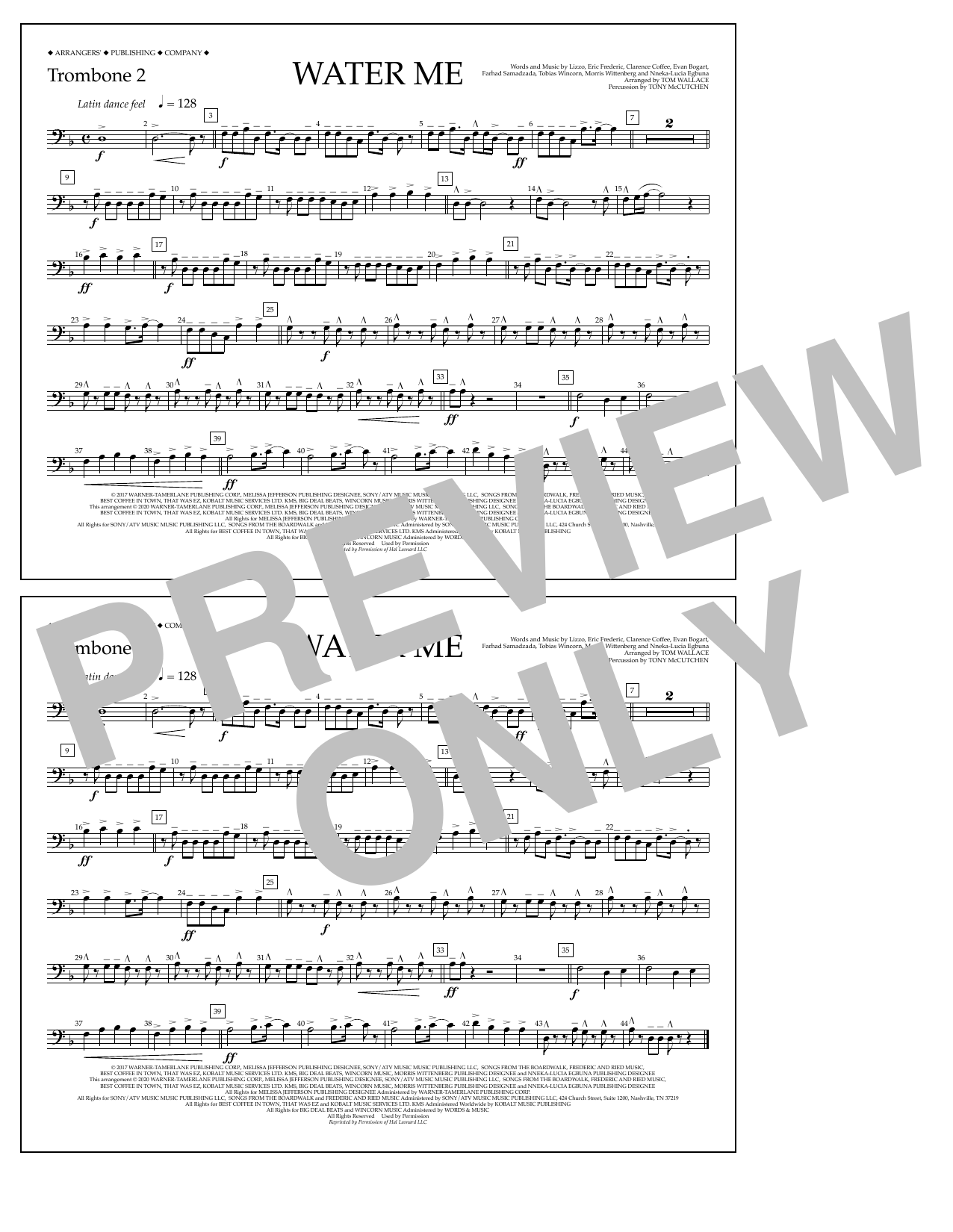 Lizzo Water Me (arr. Tom Wallace) - Trombone 2 Sheet Music Notes & Chords for Marching Band - Download or Print PDF