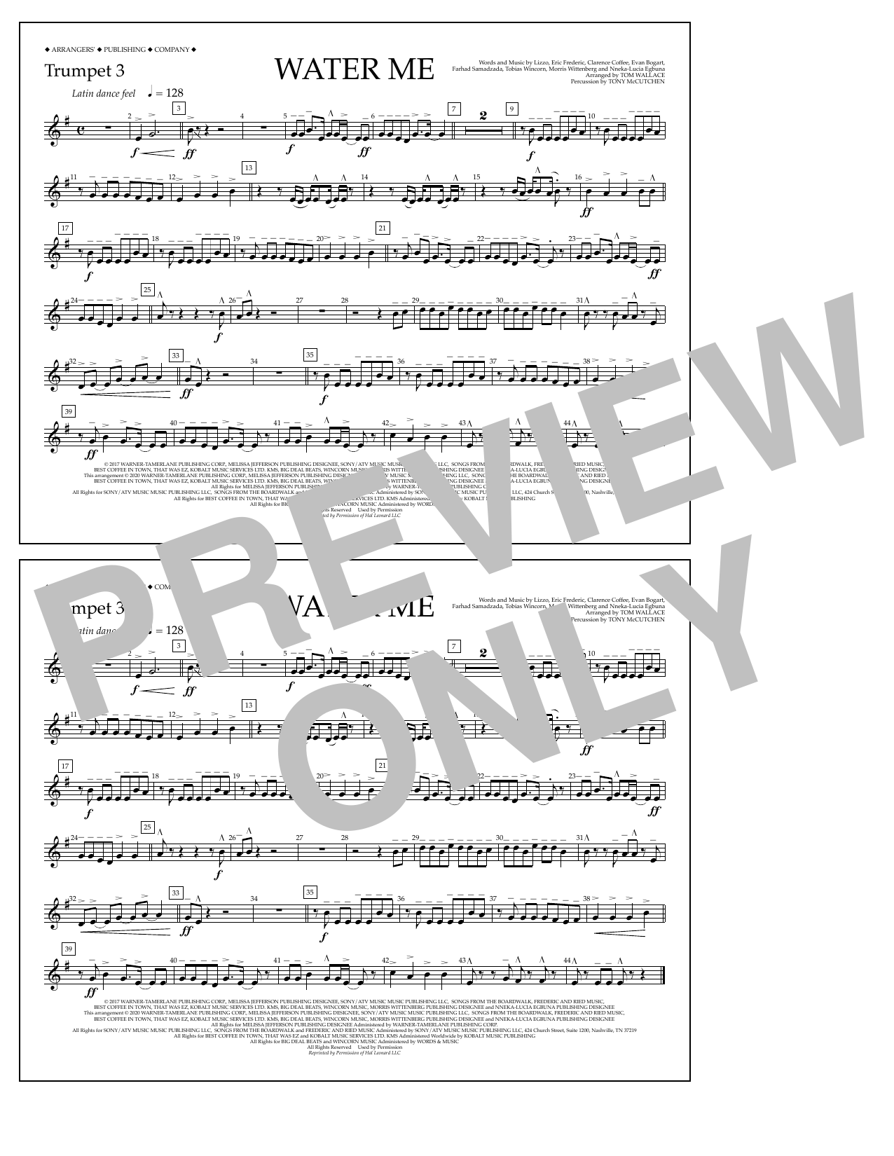 Lizzo Water Me (arr. Tom Wallace) - Trumpet 3 Sheet Music Notes & Chords for Marching Band - Download or Print PDF