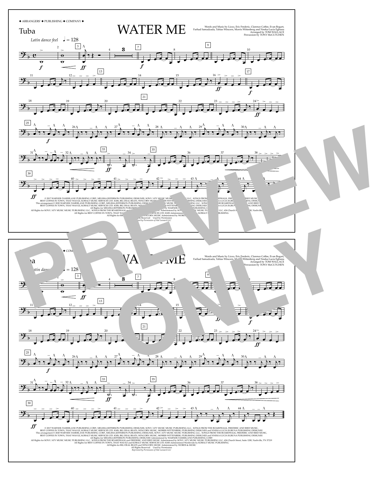 Lizzo Water Me (arr. Tom Wallace) - Tuba Sheet Music Notes & Chords for Marching Band - Download or Print PDF