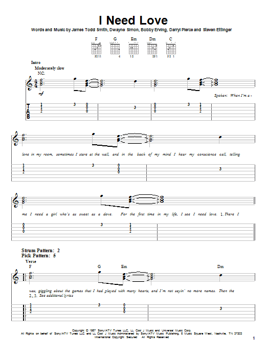 LL Cool J I Need Love Sheet Music Notes & Chords for Easy Guitar Tab - Download or Print PDF LL Cool J I Need Love Sheet Music Notes & Chords for Easy Guitar Tab - Download or Print PDF