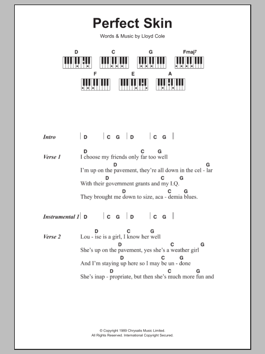 Lloyd Cole Perfect Skin Sheet Music Notes & Chords for Lyrics & Chords - Download or Print PDF