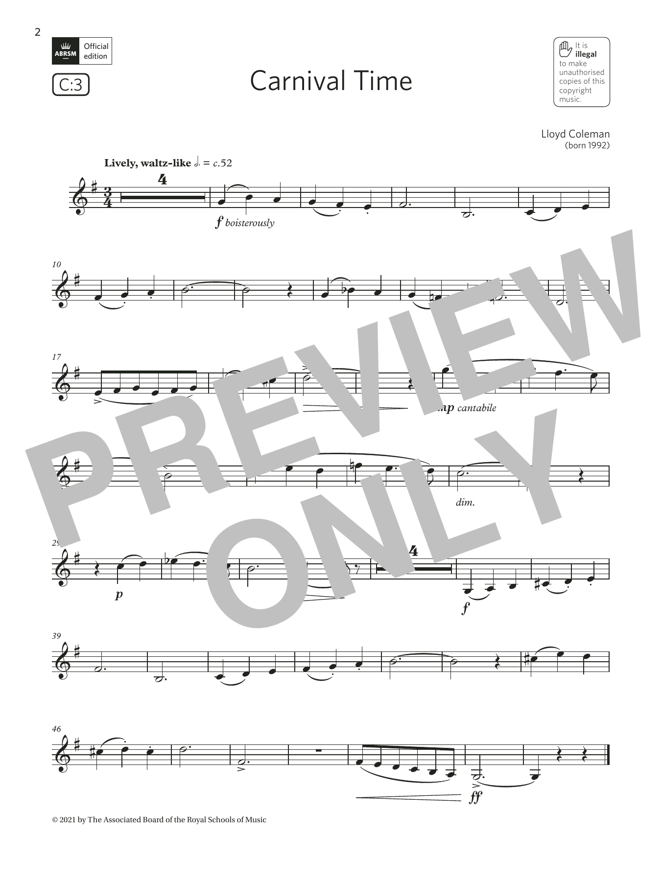 Lloyd Coleman Carnival Time (Grade 2 List C3 from the ABRSM Clarinet syllabus from 2022) Sheet Music Notes & Chords for Clarinet Solo - Download or Print PDF Lloyd Coleman Carnival Time (Grade 2 List C3 from the ABRSM Clarinet syllabus from 2022) Sheet Music Notes & Chords for Clarinet Solo - Download or Print PDF