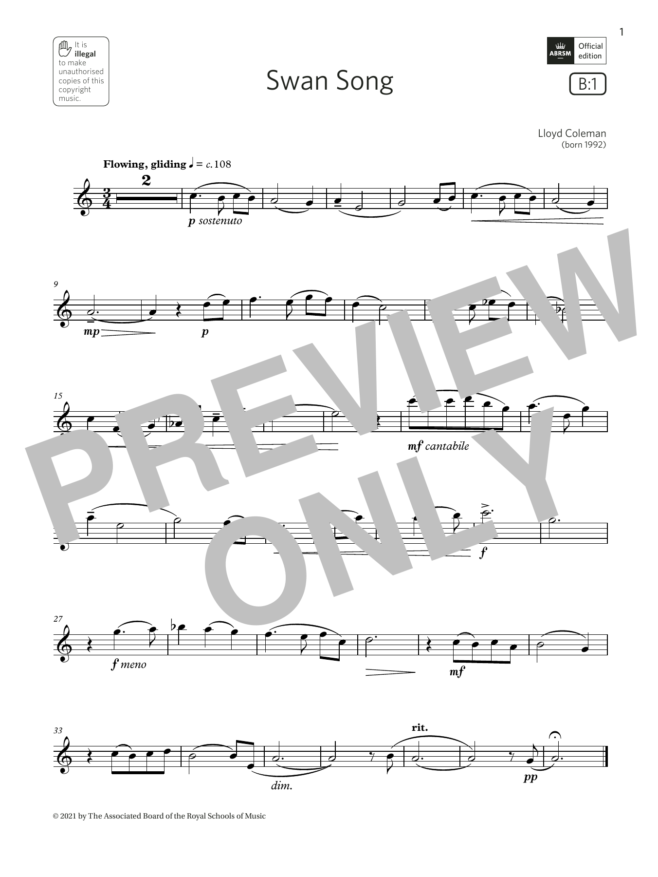 Lloyd Coleman Swan Song (Grade 3 List B1 from the ABRSM Saxophone syllabus from 2022) Sheet Music Notes & Chords for Alto Sax Solo - Download or Print PDF