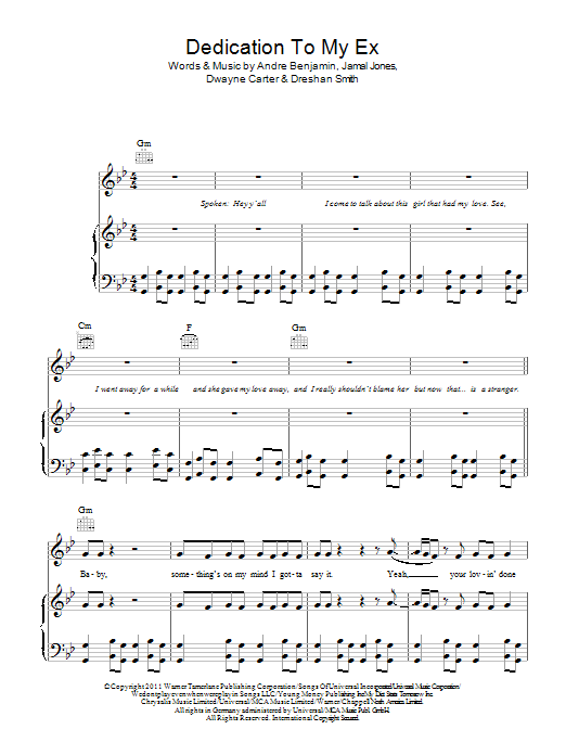 Lloyd Dedication To My Ex (Miss That) Sheet Music Notes & Chords for Piano, Vocal & Guitar (Right-Hand Melody) - Download or Print PDF