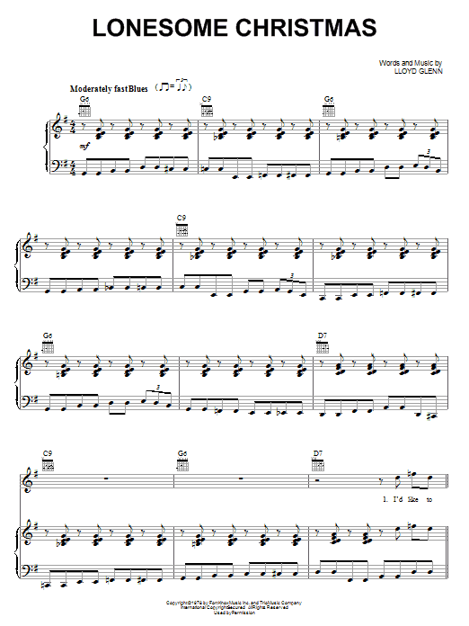 Lloyd Glenn Lonesome Christmas Sheet Music Notes & Chords for Piano, Vocal & Guitar (Right-Hand Melody) - Download or Print PDF Lloyd Glenn Lonesome Christmas Sheet Music Notes & Chords for Piano, Vocal & Guitar (Right-Hand Melody) - Download or Print PDF