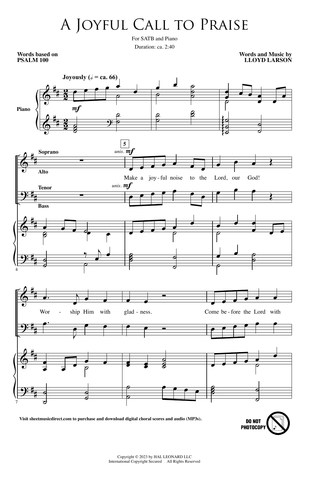 Lloyd Larson A Joyful Call To Praise Sheet Music Notes & Chords for SATB Choir - Download or Print PDF Lloyd Larson A Joyful Call To Praise Sheet Music Notes & Chords for SATB Choir - Download or Print PDF