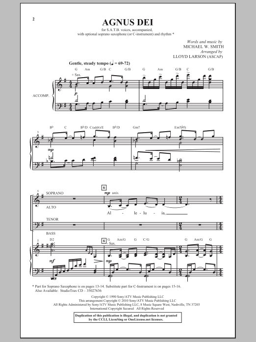 Lloyd Larson Agnus Dei Sheet Music Notes & Chords for SATB - Download or Print PDF Lloyd Larson Agnus Dei Sheet Music Notes & Chords for SATB - Download or Print PDF