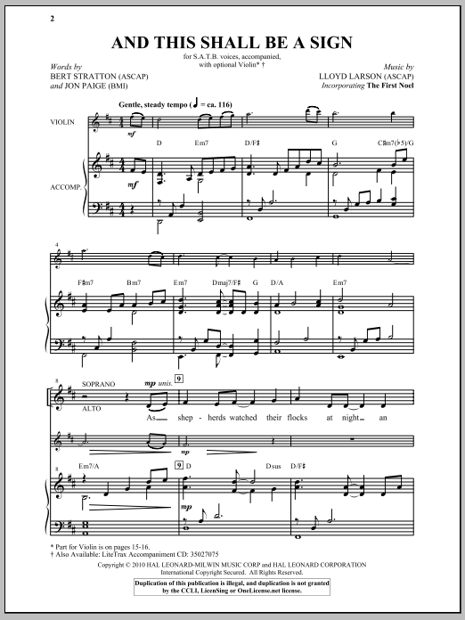 Lloyd Larson And This Shall Be A Sign Sheet Music Notes & Chords for SATB - Download or Print PDF