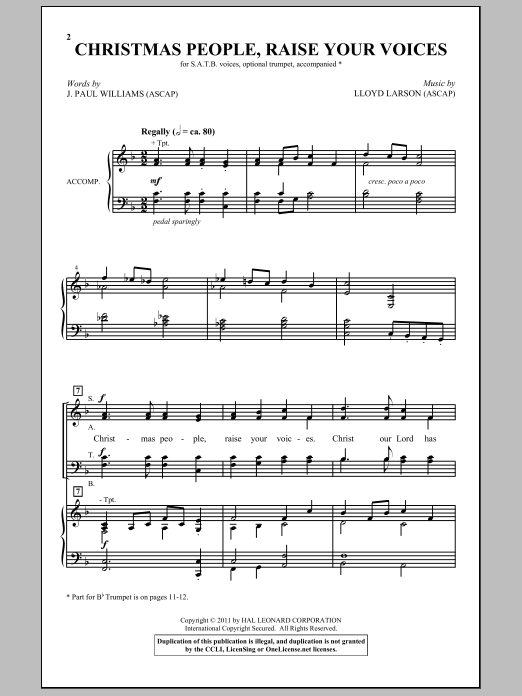 Lloyd Larson Christmas People, Raise Your Voices Sheet Music Notes & Chords for SATB - Download or Print PDF Lloyd Larson Christmas People, Raise Your Voices Sheet Music Notes & Chords for SATB - Download or Print PDF