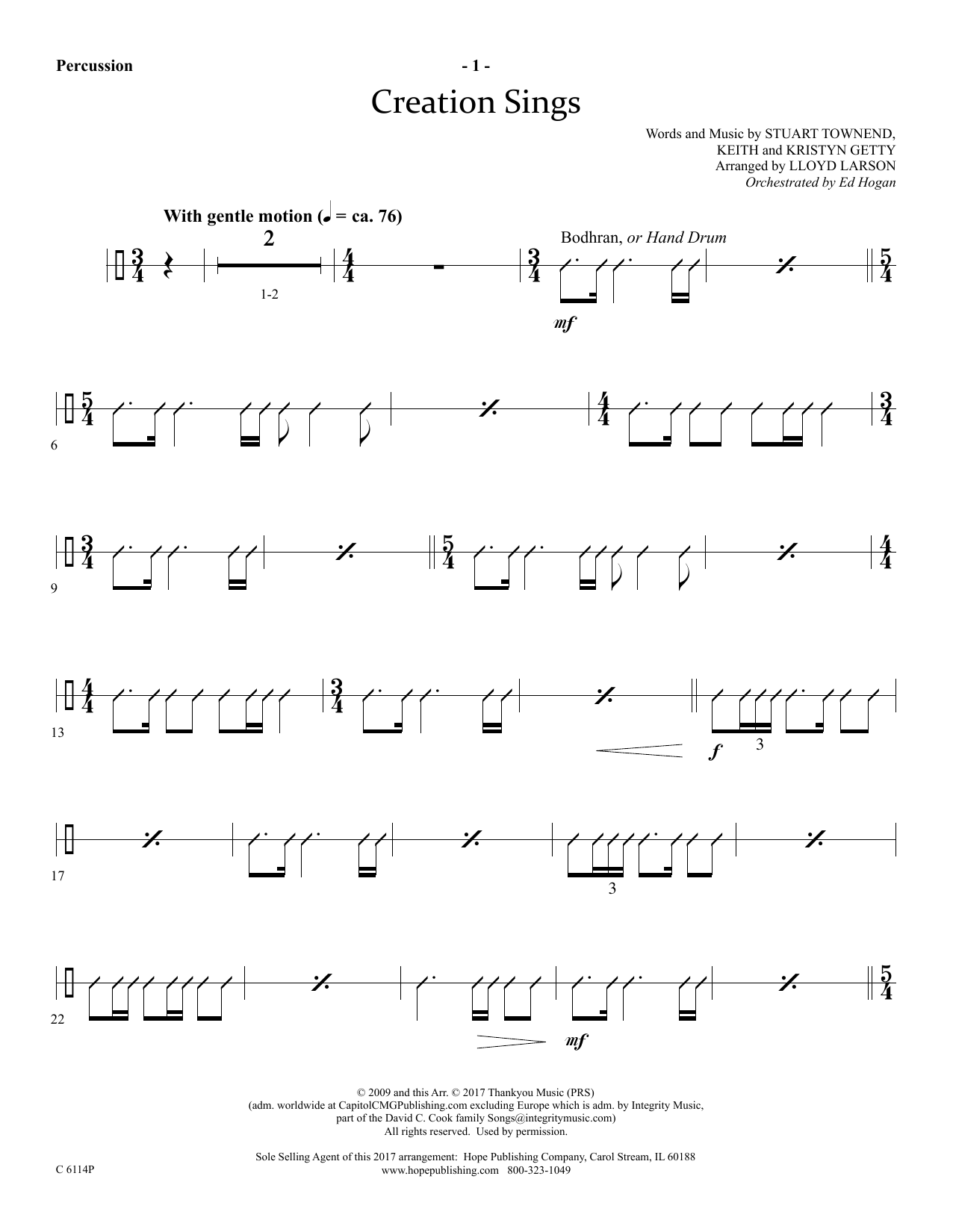Lloyd Larson Creation Sings - Percussion Sheet Music Notes & Chords for Choir Instrumental Pak - Download or Print PDF