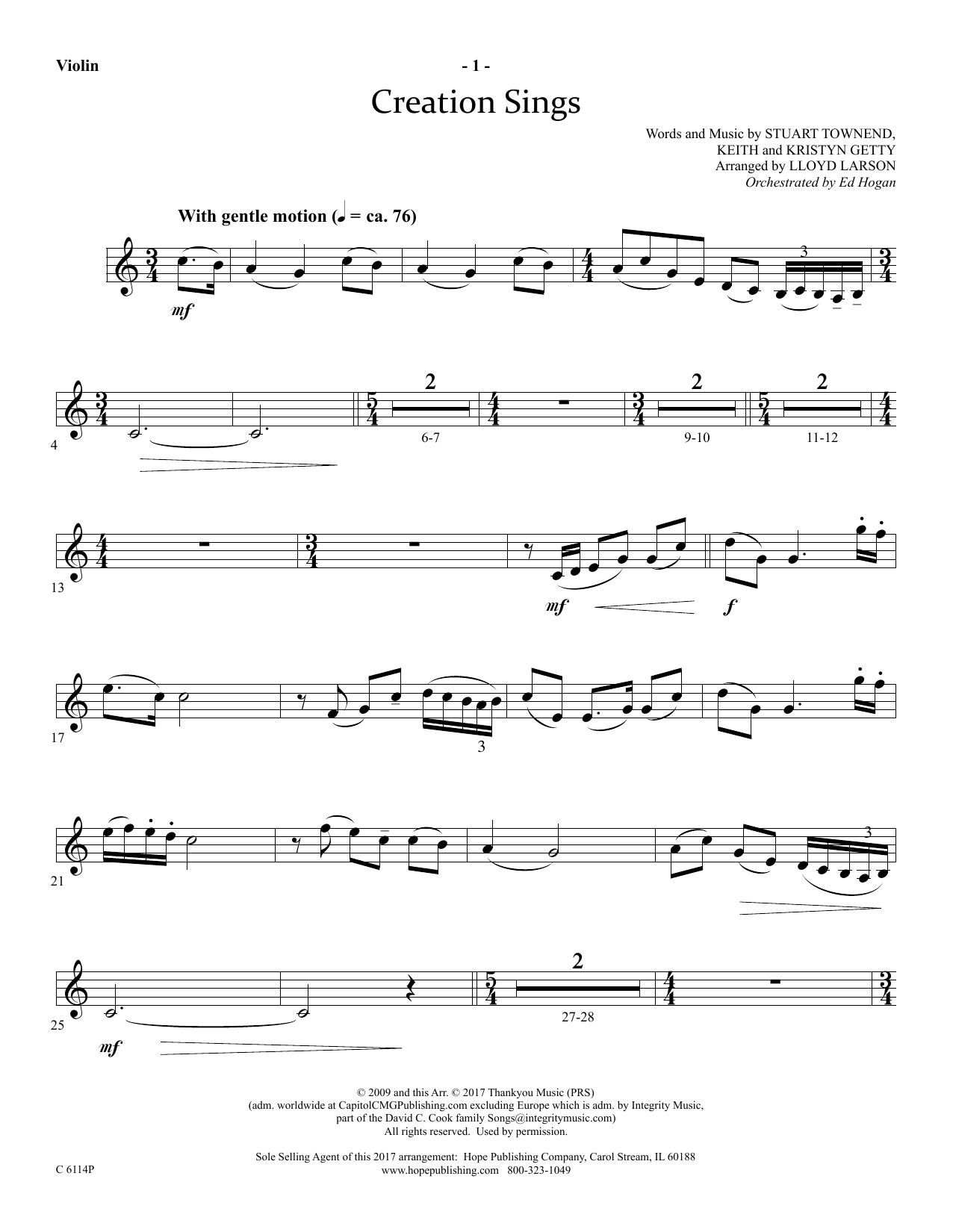 Lloyd Larson Creation Sings - Violin Sheet Music Notes & Chords for Choir Instrumental Pak - Download or Print PDF