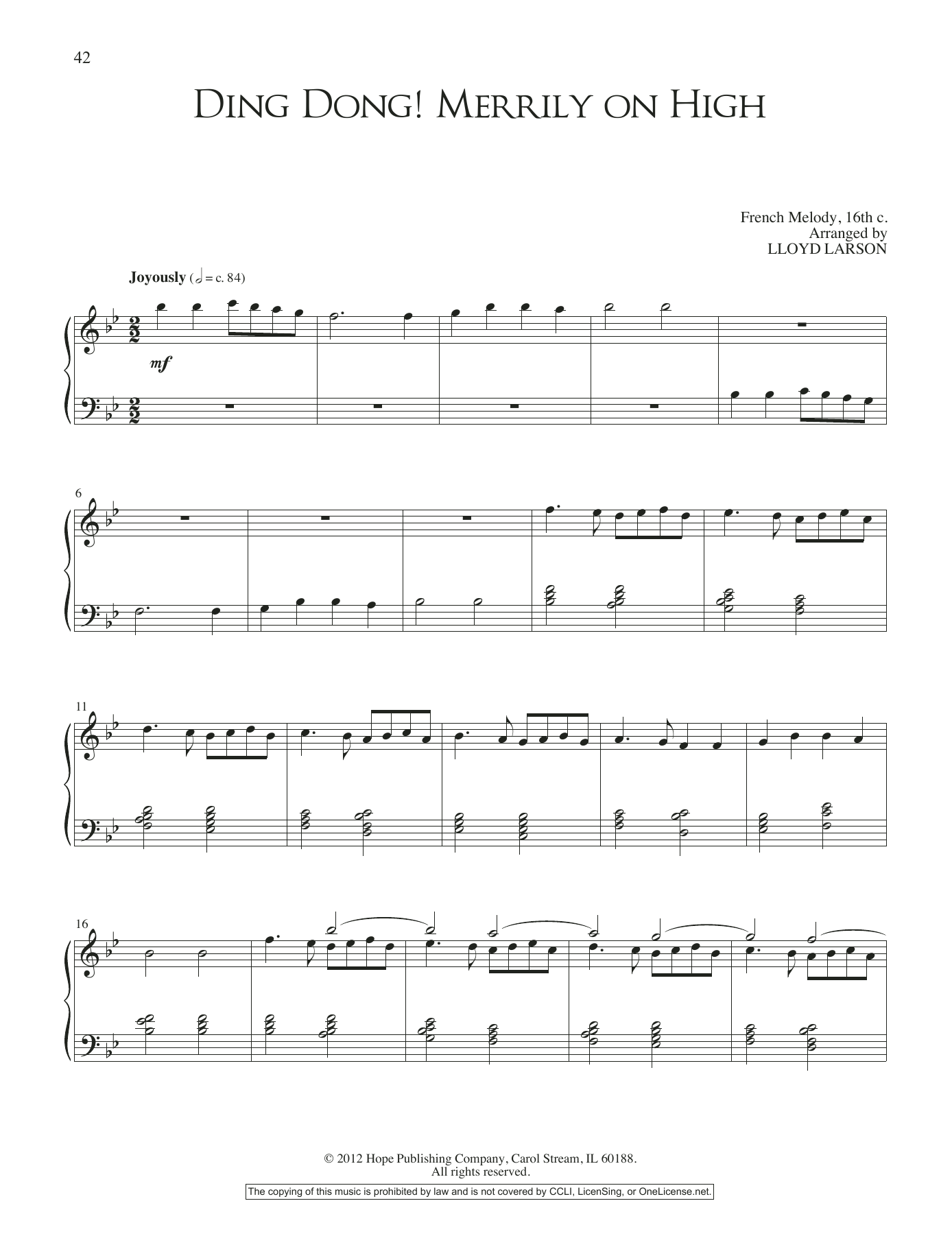 Lloyd Larson Ding Dong! Merrily On High Sheet Music Notes & Chords for Piano Solo - Download or Print PDF