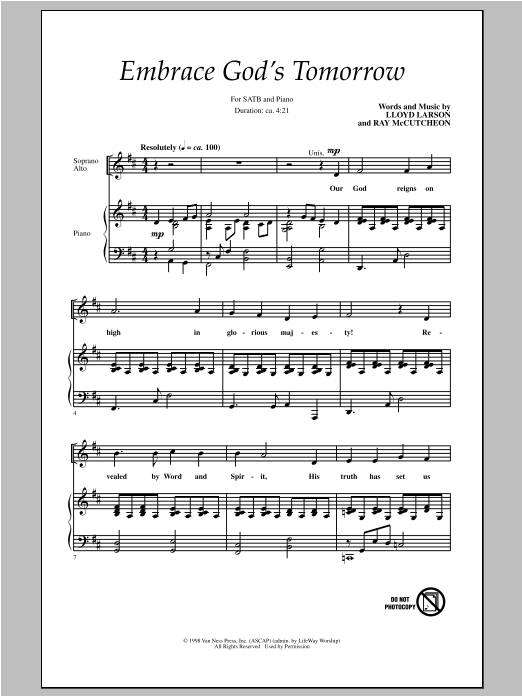Lloyd Larson Embrace God's Tomorrow Sheet Music Notes & Chords for SATB - Download or Print PDF Lloyd Larson Embrace God's Tomorrow Sheet Music Notes & Chords for SATB - Download or Print PDF