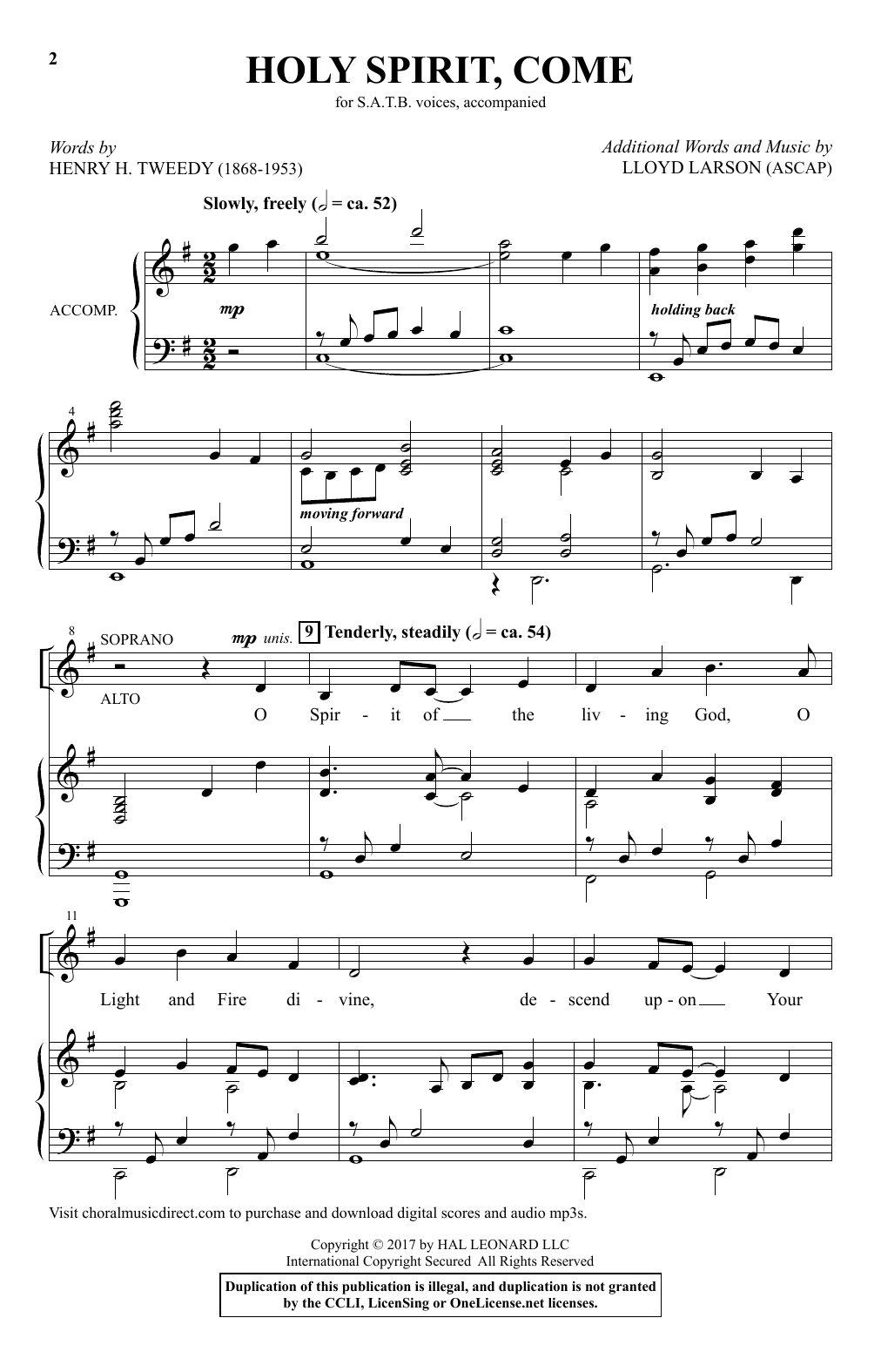Lloyd Larson Holy Spirit, Come Sheet Music Notes & Chords for SATB - Download or Print PDF