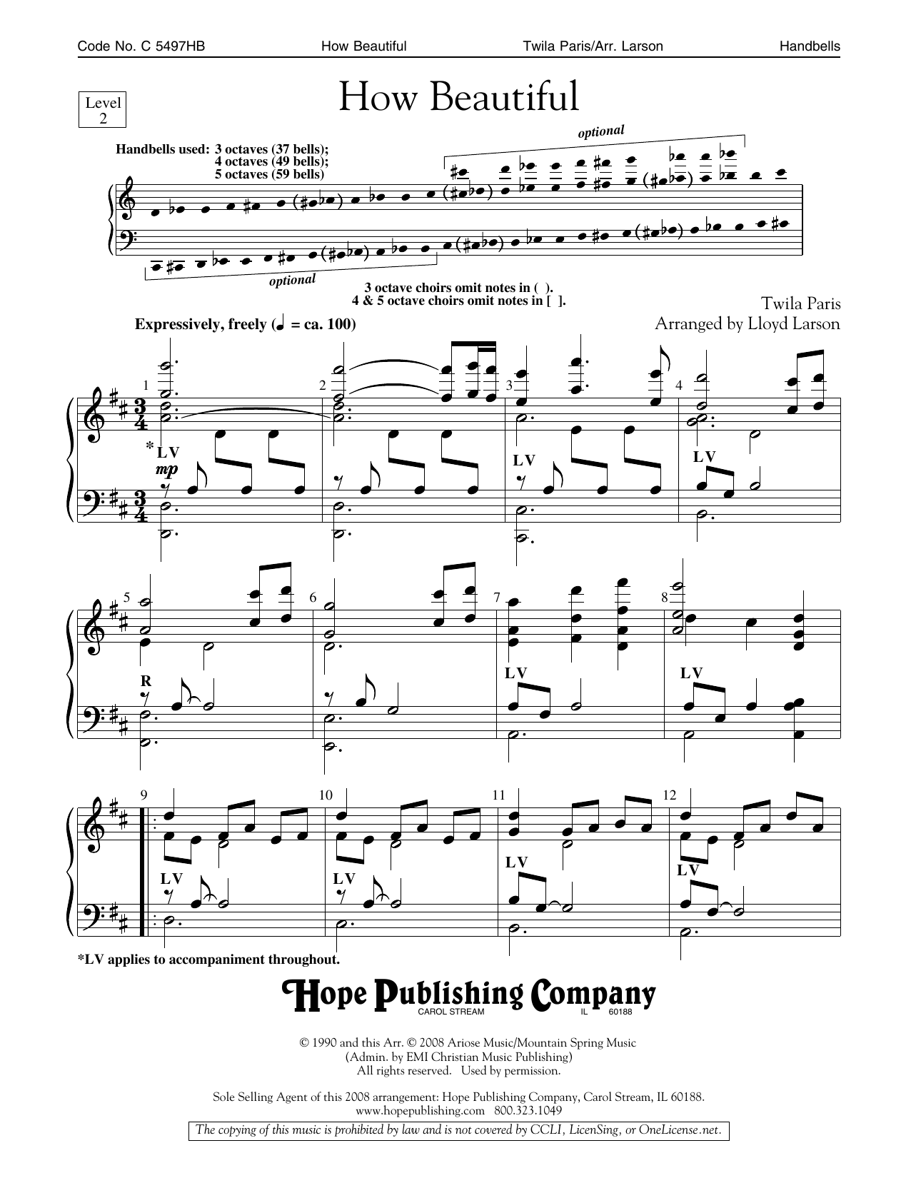 Lloyd Larson How Beautiful - Handbells Sheet Music Notes & Chords for Choir Instrumental Pak - Download or Print PDF